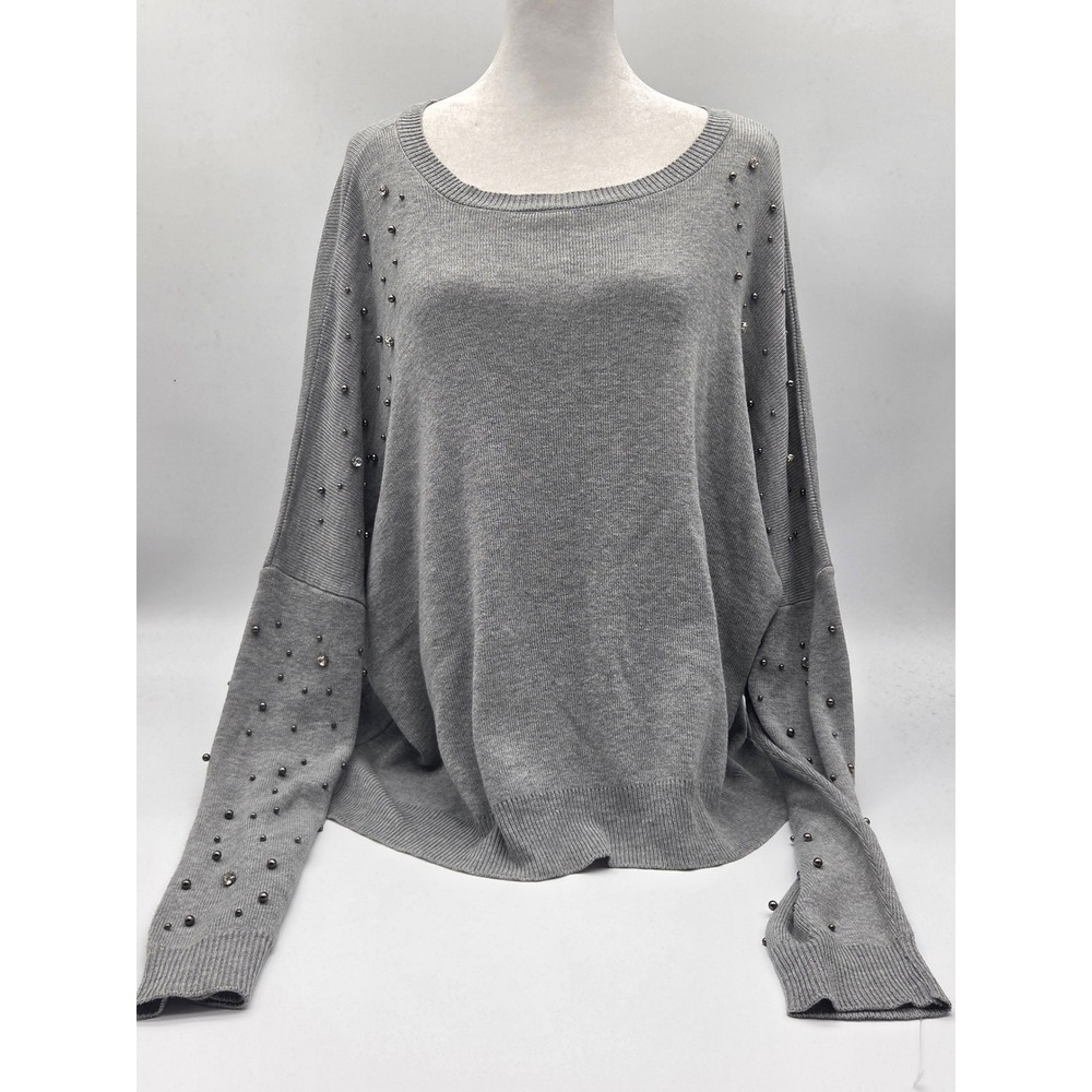 Wrapper Gray Oversized Knit Sweater Rhinestone Beaded Sleeves 101-374